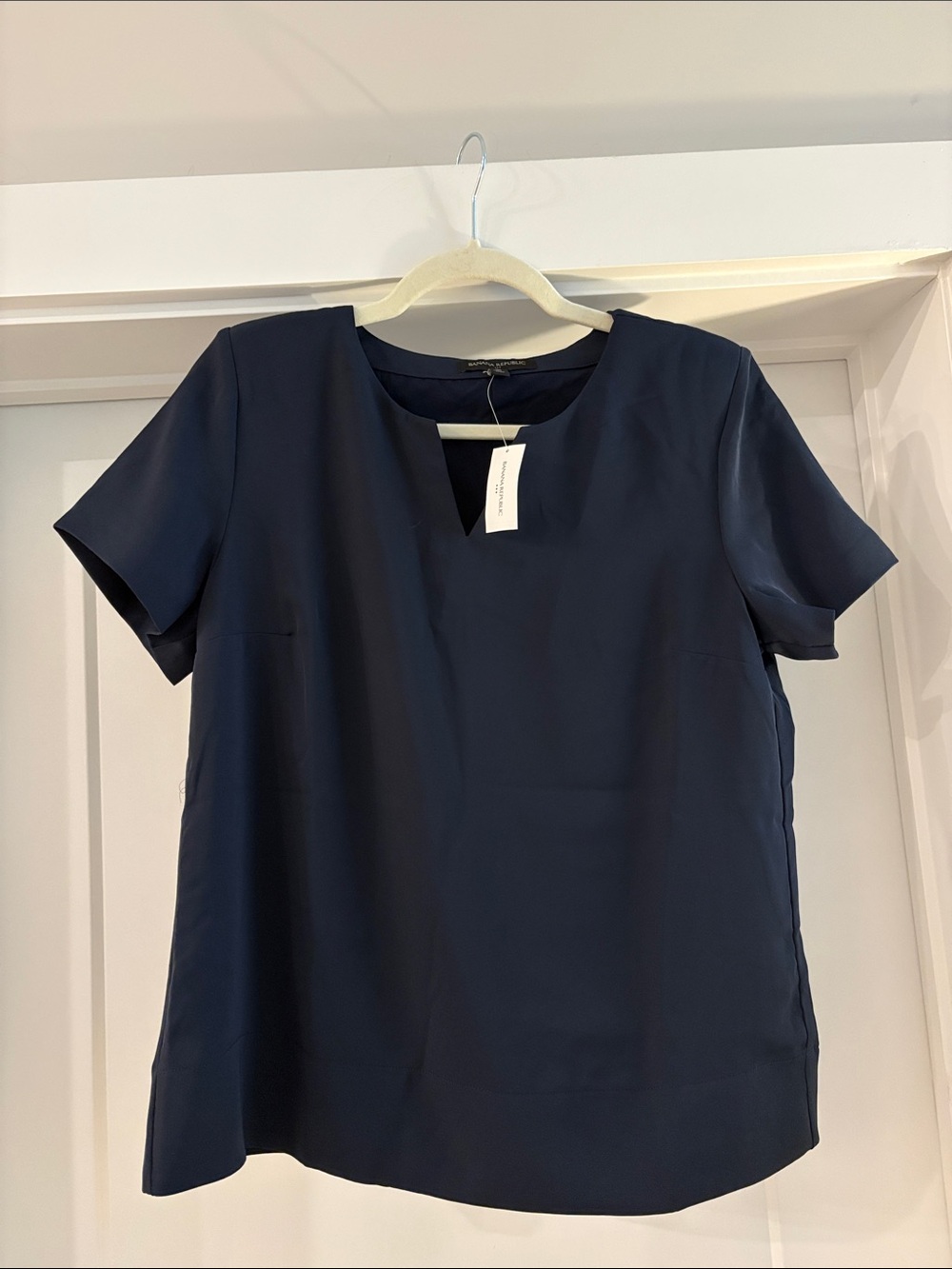 Banana Republic Navy Short-Sleeve Notch-Neck Blouse